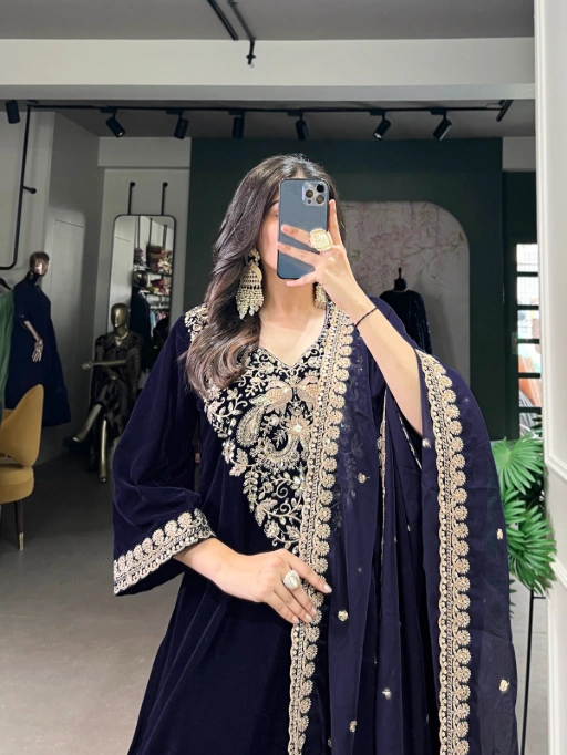 Pure Velvet Stylish Readymade Straight Suit