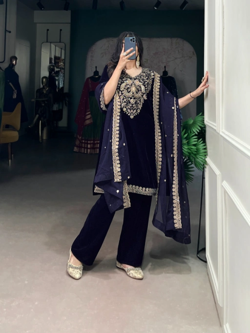 Pure Velvet Stylish Readymade Straight Suit
