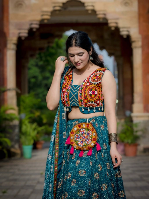 Rayon Navratri Chaniya Choli With Traditional Gamthi work