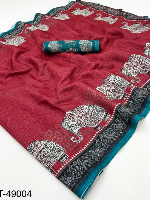 Soft Linen Saree with Hathi Print