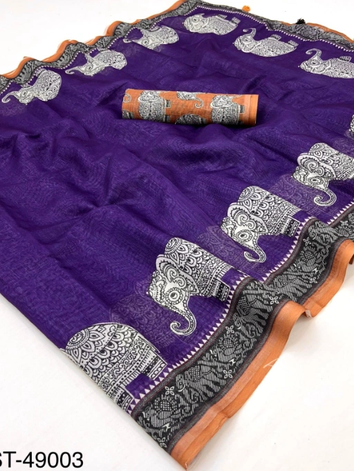 Soft Linen Saree with Hathi Print