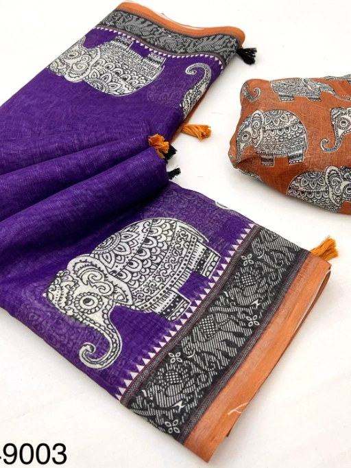 Soft Linen Saree with Hathi Print