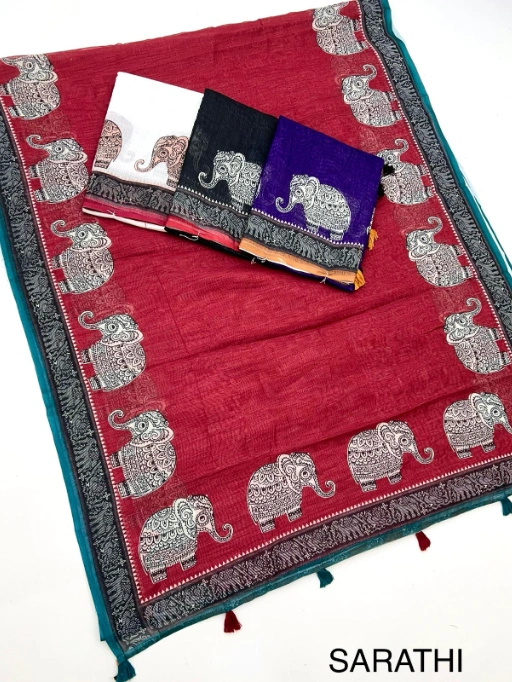 Soft Linen Saree with Hathi Print