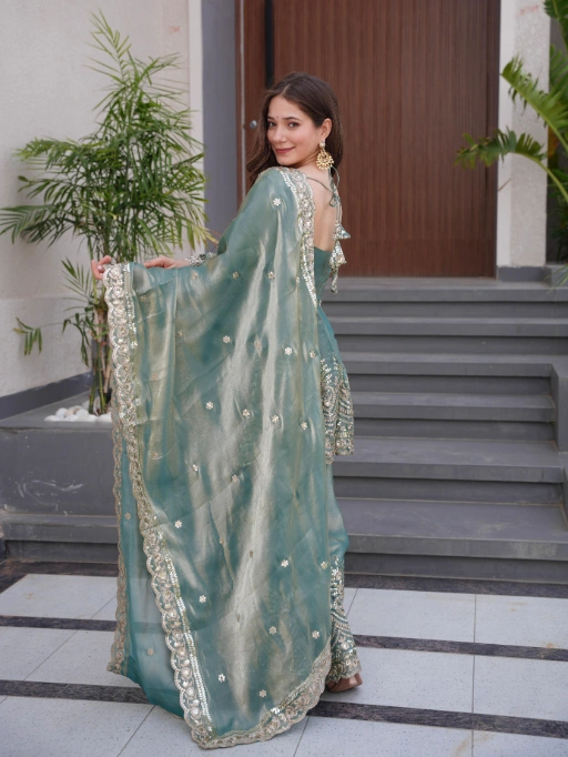 Stylish Festive Wear Short Top with Plazzo Set