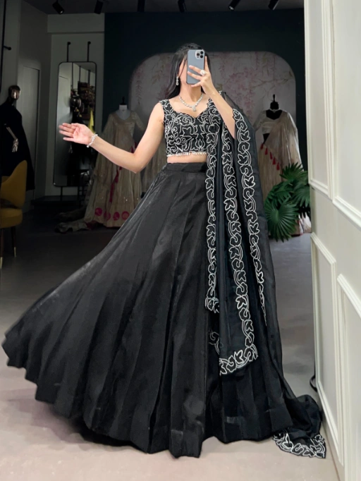 Stylish Full Black Lehenga Choli for Party