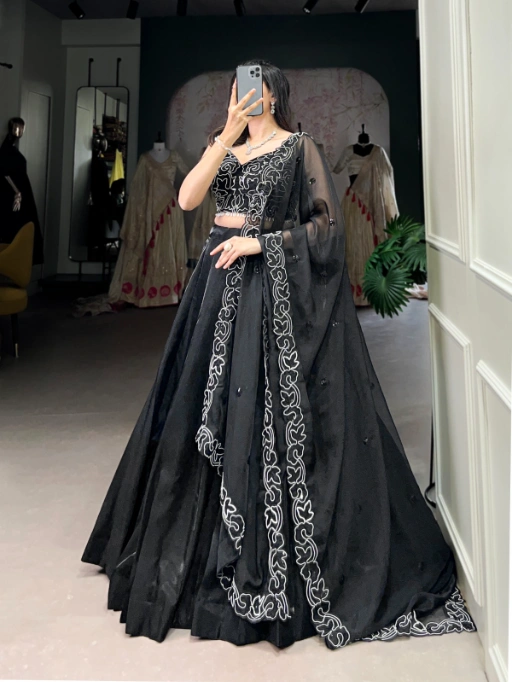 Stylish Full Black Lehenga Choli for Party