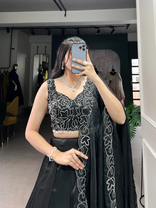 Stylish Full Black Lehenga Choli for Party