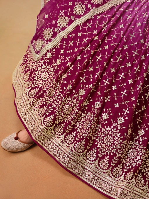 Stylish Functional Wear Red and Pink Padded Lehenga Choli