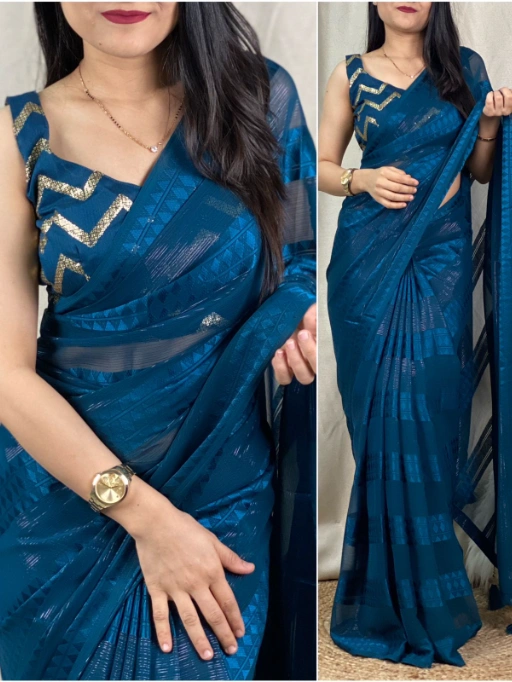 Stylish Georgette Saree with Sequence Blouse under 1000Rs