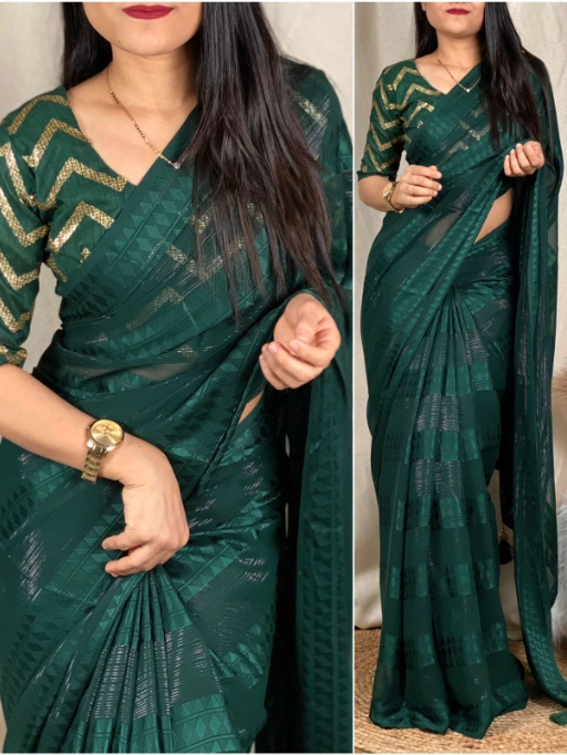 Stylish Georgette Saree with Sequence Blouse under 1000Rs