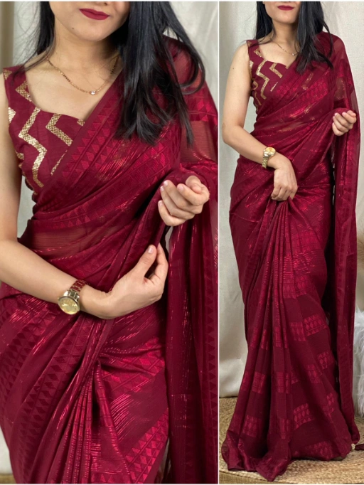 Stylish Georgette Saree with Sequence Blouse under 1000Rs