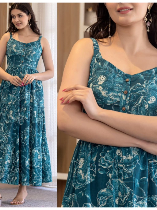 Stylish Printed Maxi Frock for Rainy Season