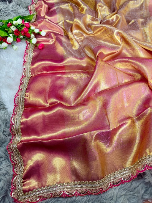Wedding Wear Red Carpet Soft Tissue Silk Saree