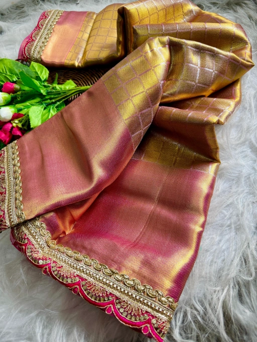 Wedding Wear Red Carpet Soft Tissue Silk Saree