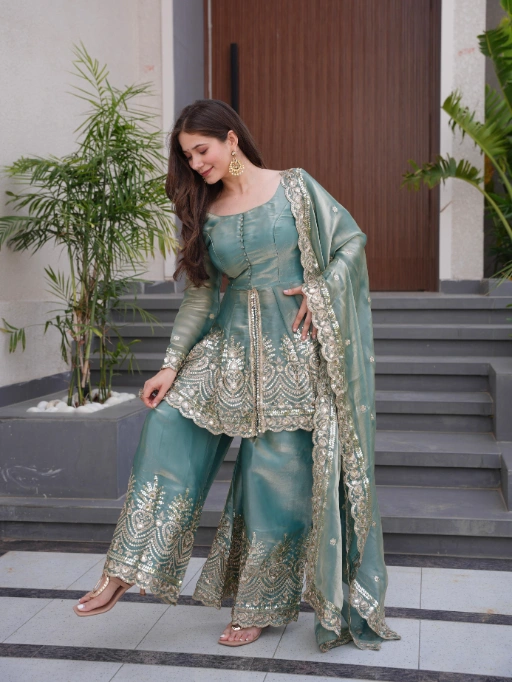 Stylish Festive Wear Short Top with Plazzo Set