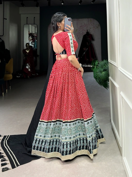 Bandhej and Ajrakh Printed Garba Dress