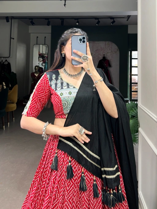 Bandhej and Ajrakh Printed Garba Dress