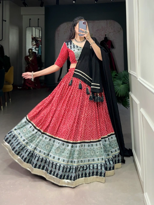 Bandhej and Ajrakh Printed Garba Dress