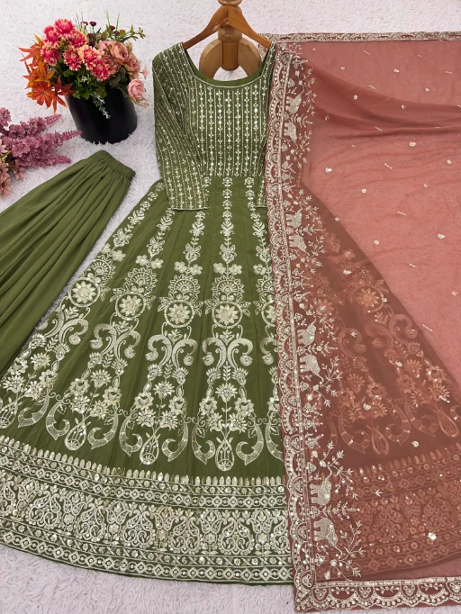 Bollywood Style Mehendi Color Anarkali Suit