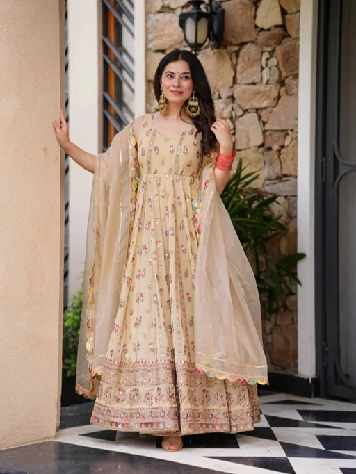Bollywood Style Pastel Color Anarkali Suit for Wedding