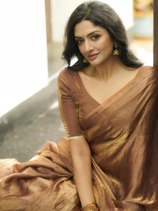 Brown Color Plain Silk Saree with Readymade Blouse