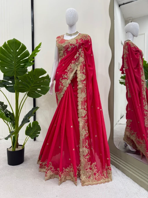 Buy Red Bollywood Saree with Border