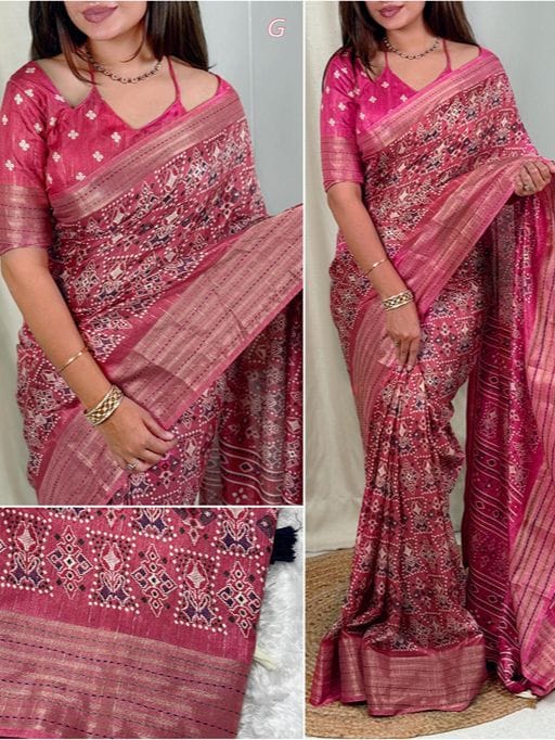 Designer Ajrakh Printed Stylish Saree