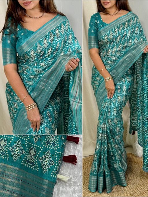 Designer Ajrakh Printed Stylish Saree
