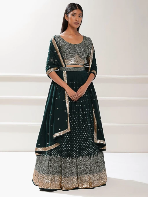 Embellished Green Party Wear Sequence Lehenga Choli