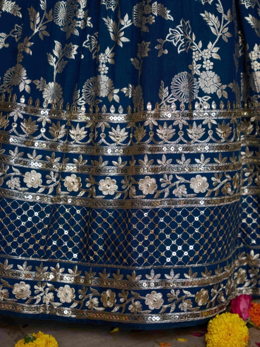 Festive Wear Blue Jacquard Lehenga Choli