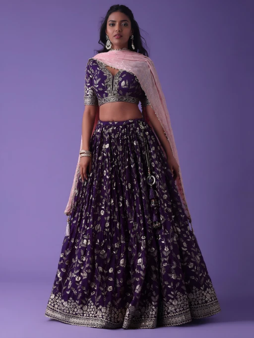 Festive Wear Purple Embroidered Georgette Lehenga Choli