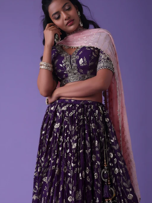 Festive Wear Purple Embroidered Georgette Lehenga Choli