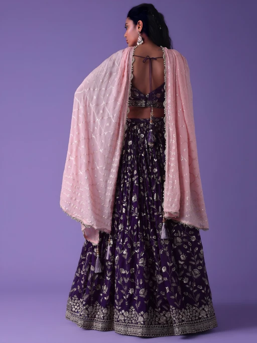 Festive Wear Purple Embroidered Georgette Lehenga Choli