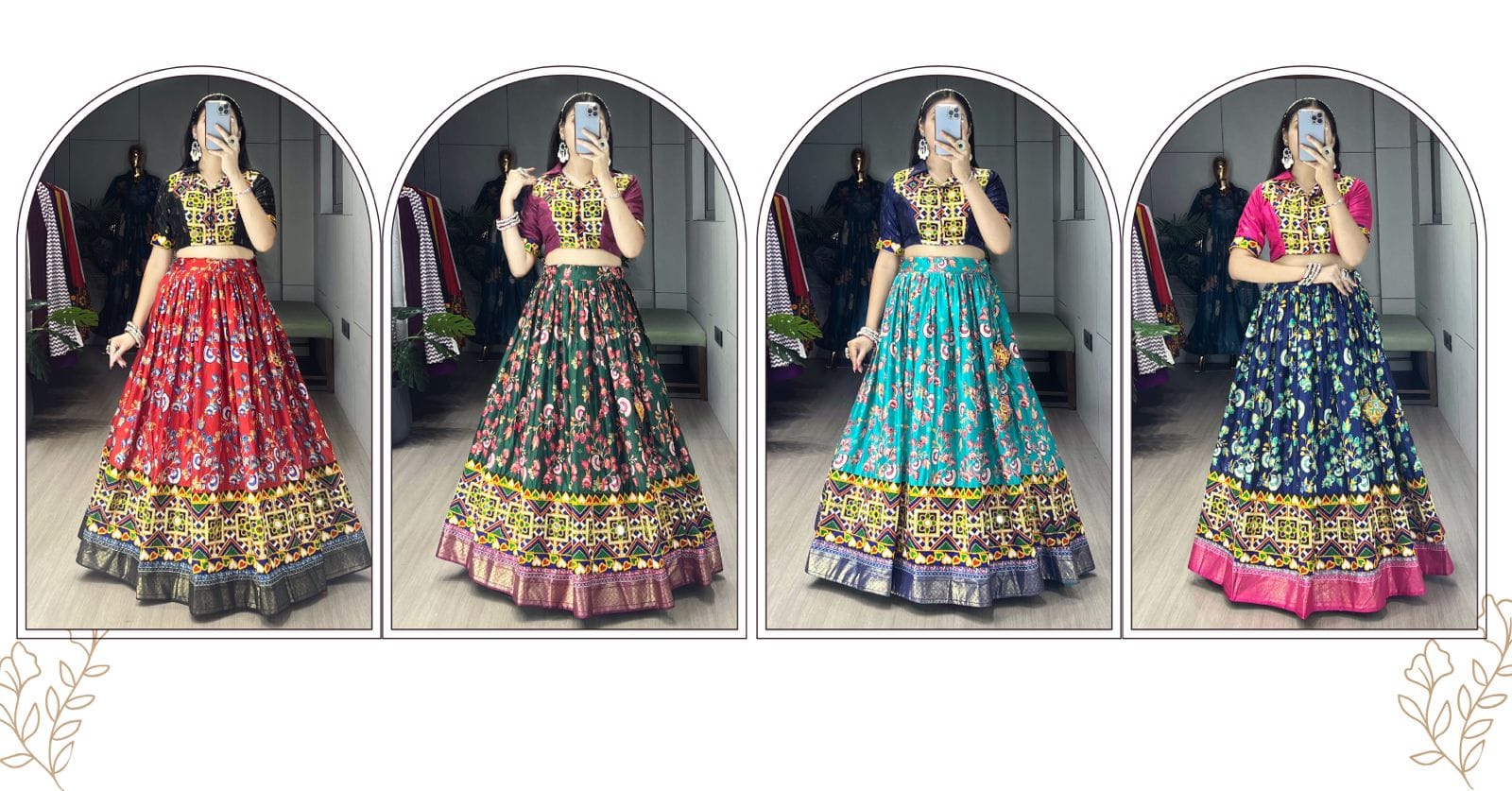 Floral Printed Traditional Katchi Work Navratri Chaniya Choli