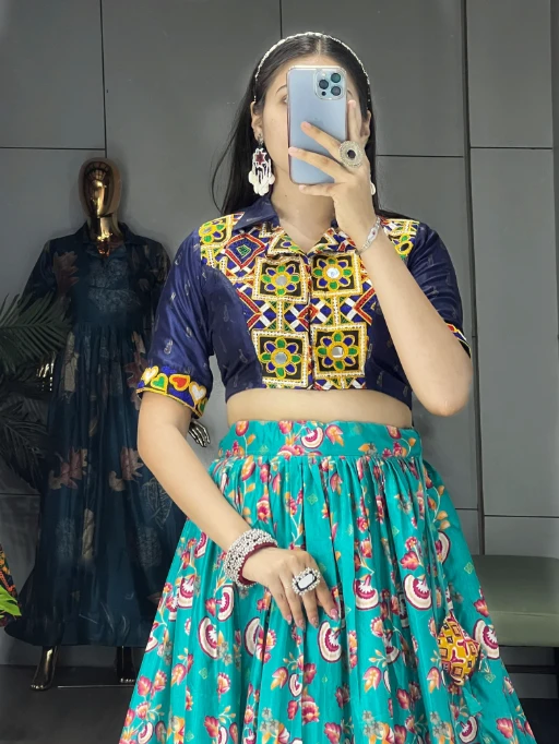 Floral Printed Traditional Katchi Work Navratri Chaniya Choli