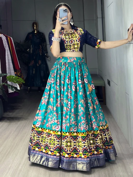 Floral Printed Traditional Katchi Work Navratri Chaniya Choli