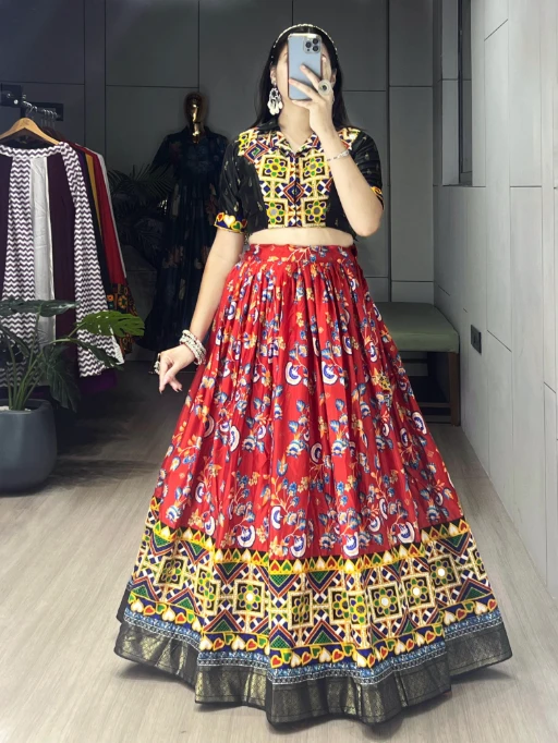 Floral Printed Traditional Katchi Work Navratri Chaniya Choli