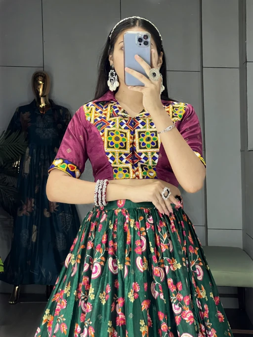 Floral Printed Traditional Katchi Work Navratri Chaniya Choli