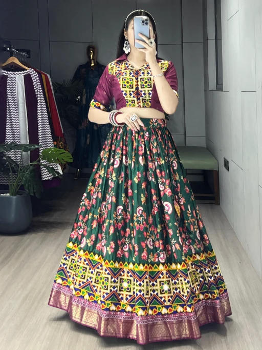 Floral Printed Traditional Katchi Work Navratri Chaniya Choli