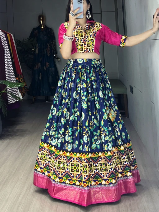 Floral Printed Traditional Katchi Work Navratri Chaniya Choli