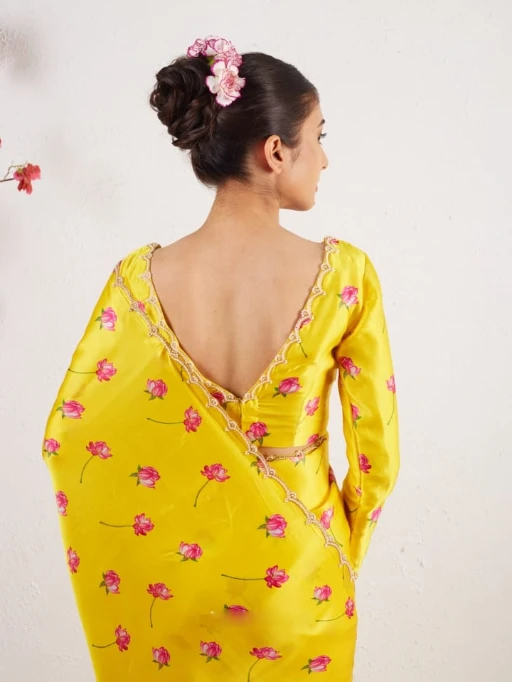 Floral Ready to Wear Saree with Handwork Border