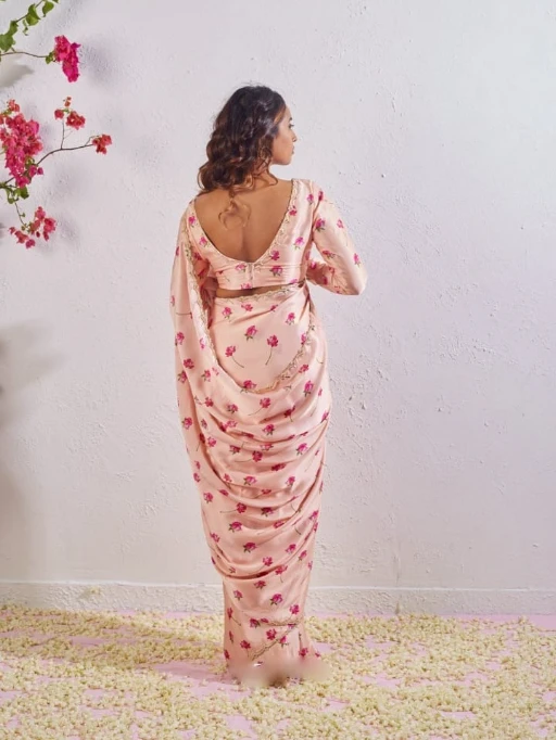 Floral Ready to Wear Saree with Handwork Border