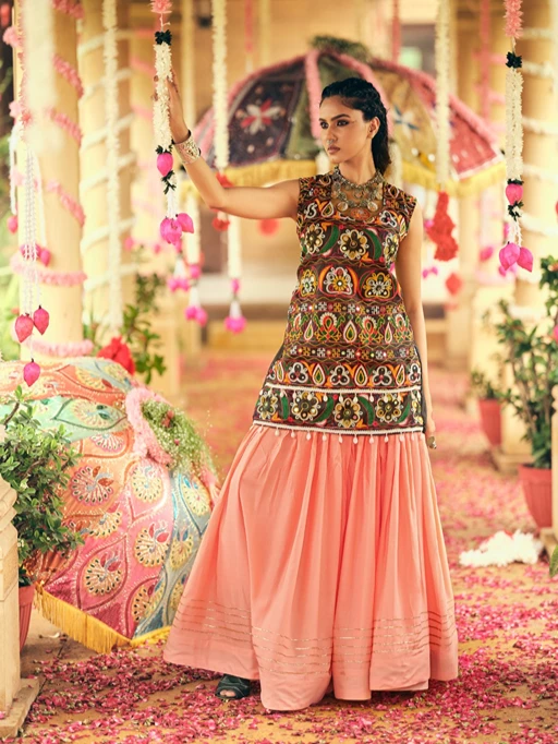 Pastel Color Navratri Chaniya Choli with Long Blouse