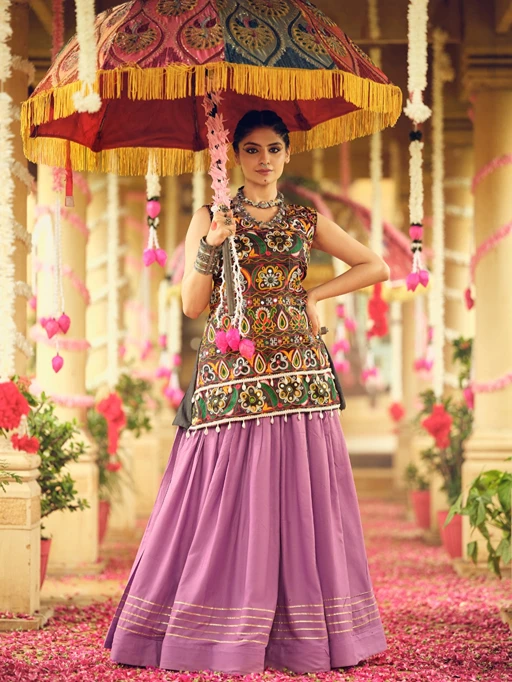 Pastel Color Navratri Chaniya Choli with Long Blouse