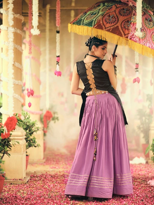 Pastel Color Navratri Chaniya Choli with Long Blouse