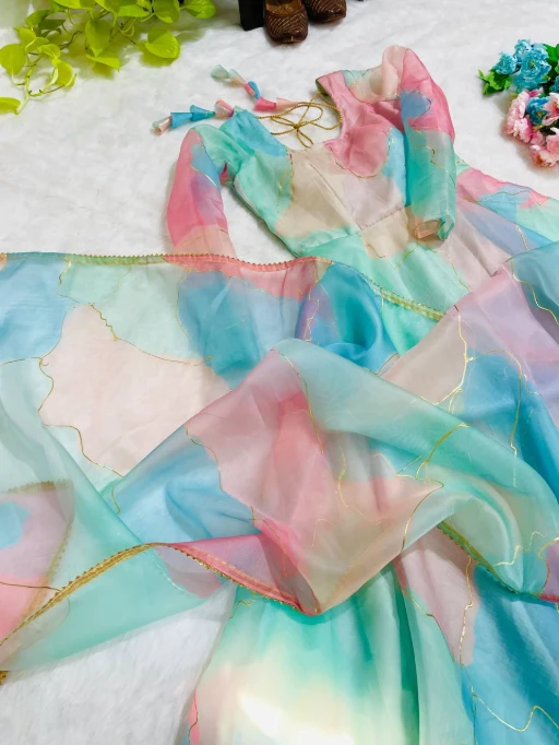 Pastel Shade Multi Color Rainbow Gown with Dupatta