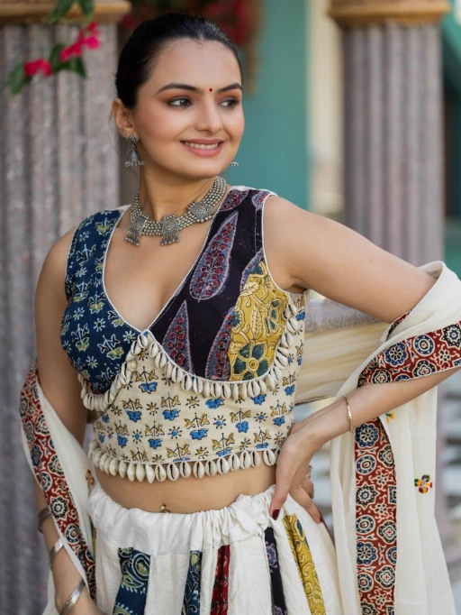 Buy Ajrakh Khadi Cotton Lehenga for Navratri