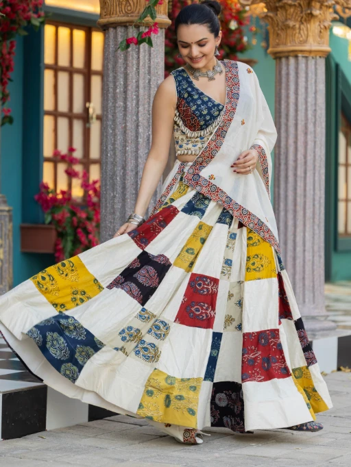 Buy Ajrakh Khadi Cotton Lehenga for Navratri