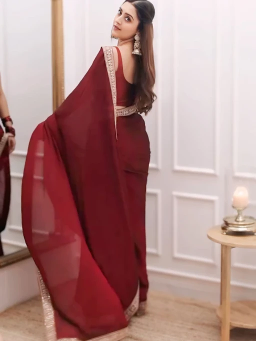 Ready to Wear Marron Wedding Saree with Border