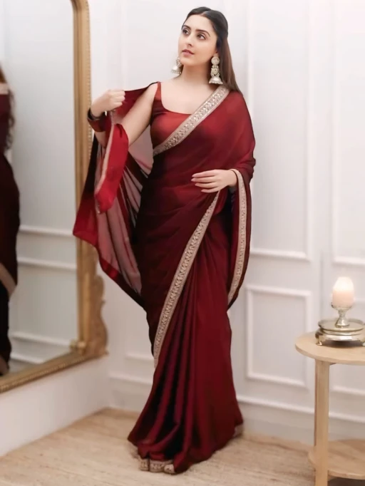 Ready to Wear Marron Wedding Saree with Border